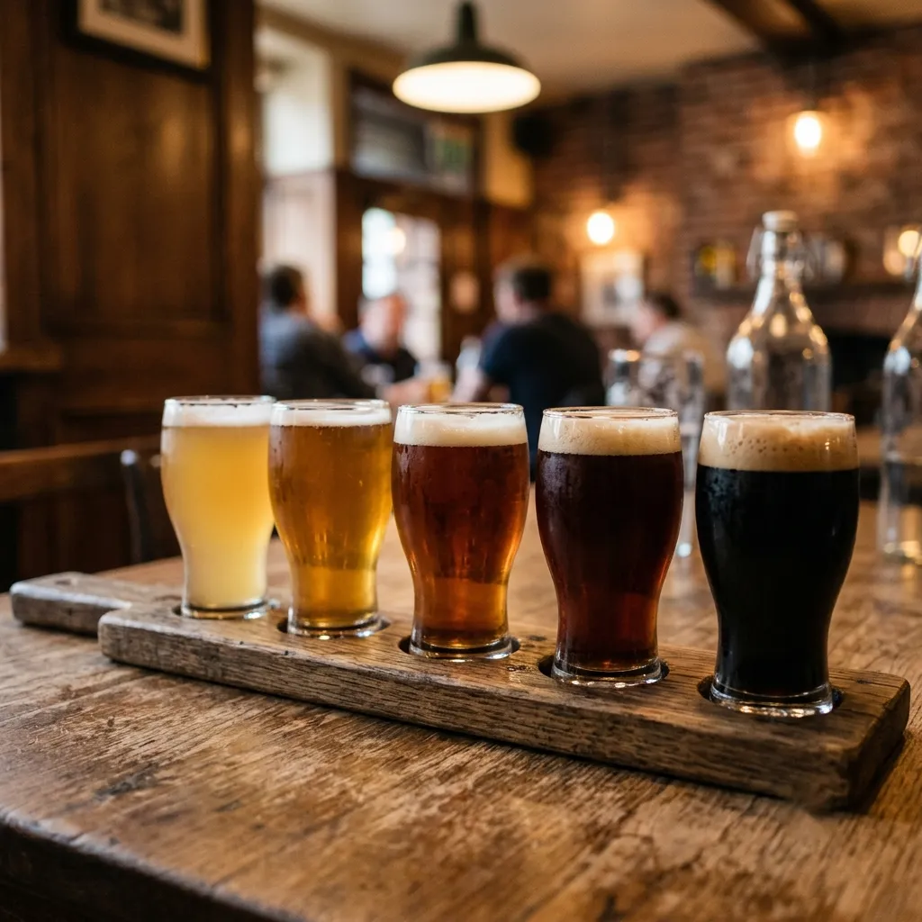Kilka małych szklanek piwa w rzędzie - flight degustacyjny