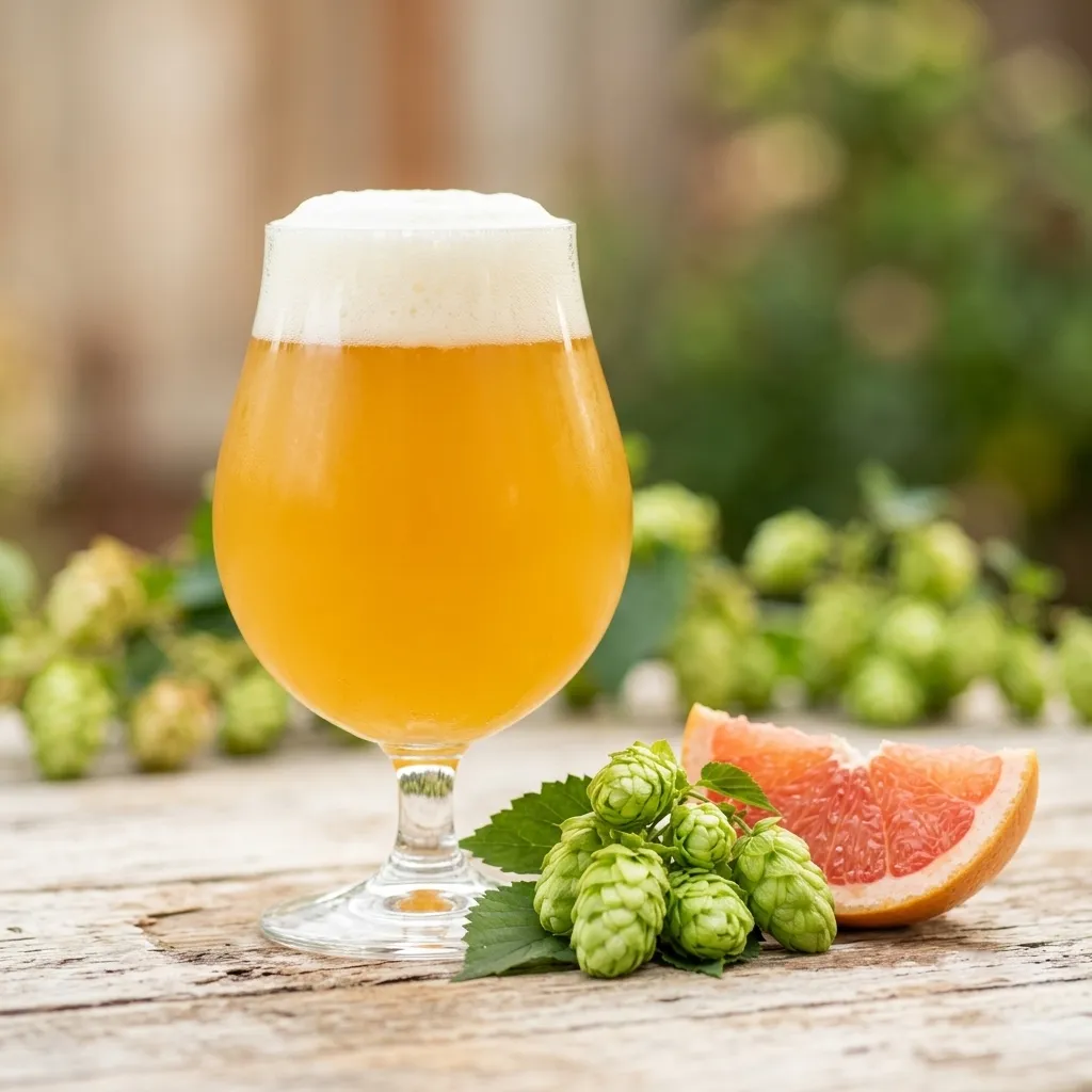 Szklanka mętnej IPA obok szyszek chmielu