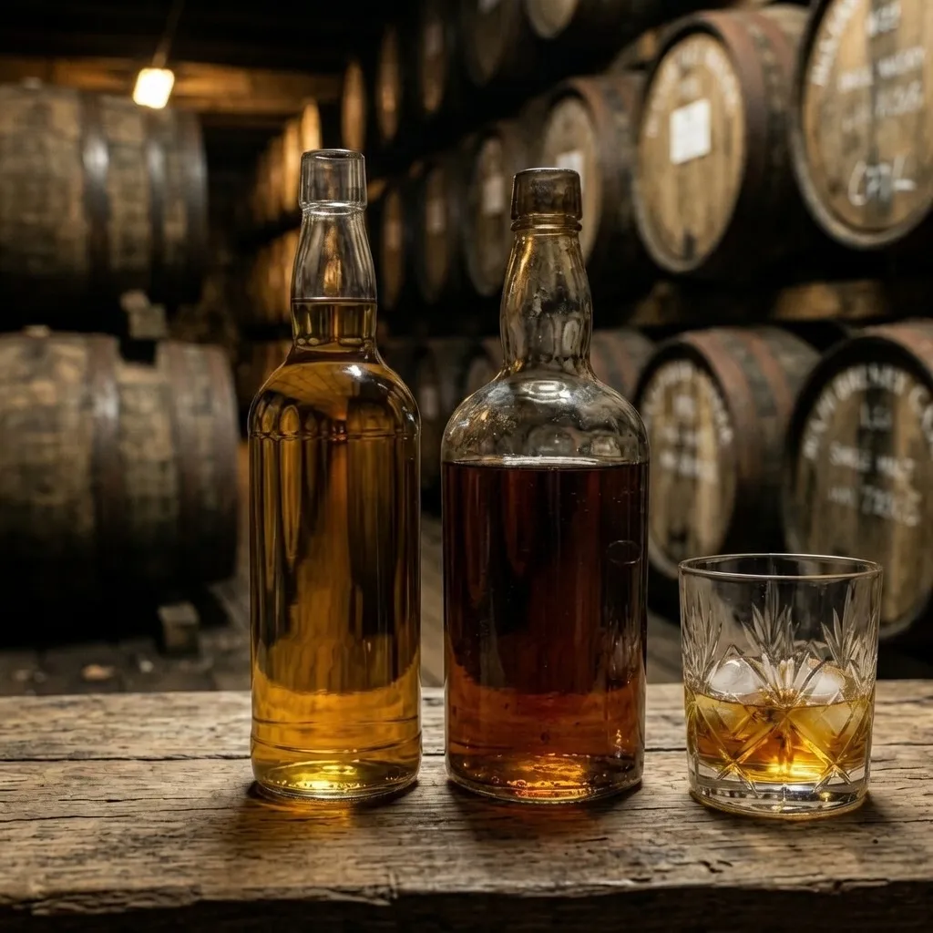 Butelka whisky z oznaczeniem wieku i szklanka