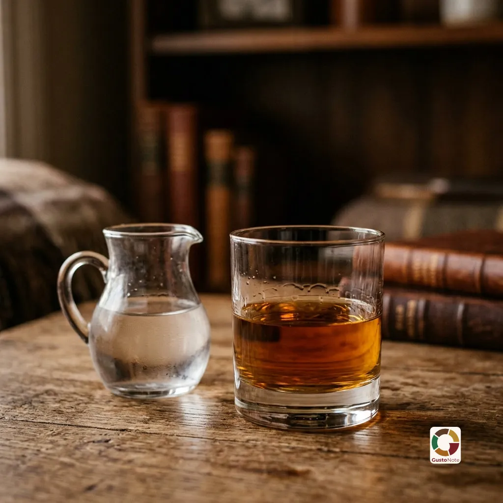 Kieliszek whisky i dzbanek z wodą