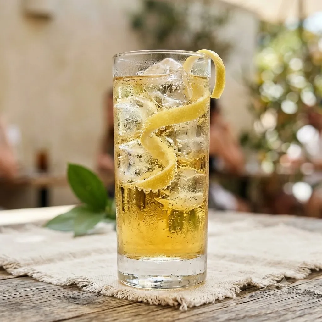 Wysoka szklanka highball z whisky, lodem i bąbelkami