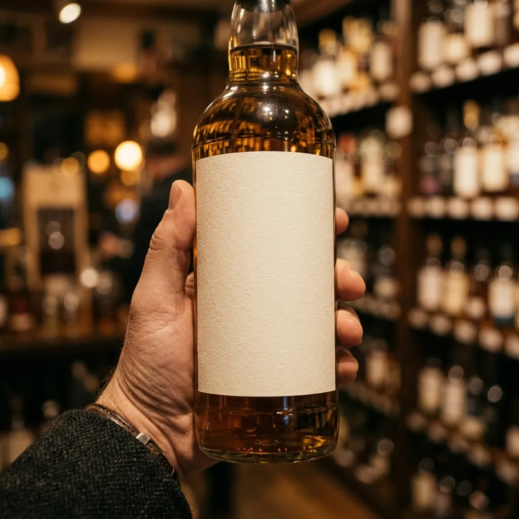 Etykieta butelki whisky z bliska