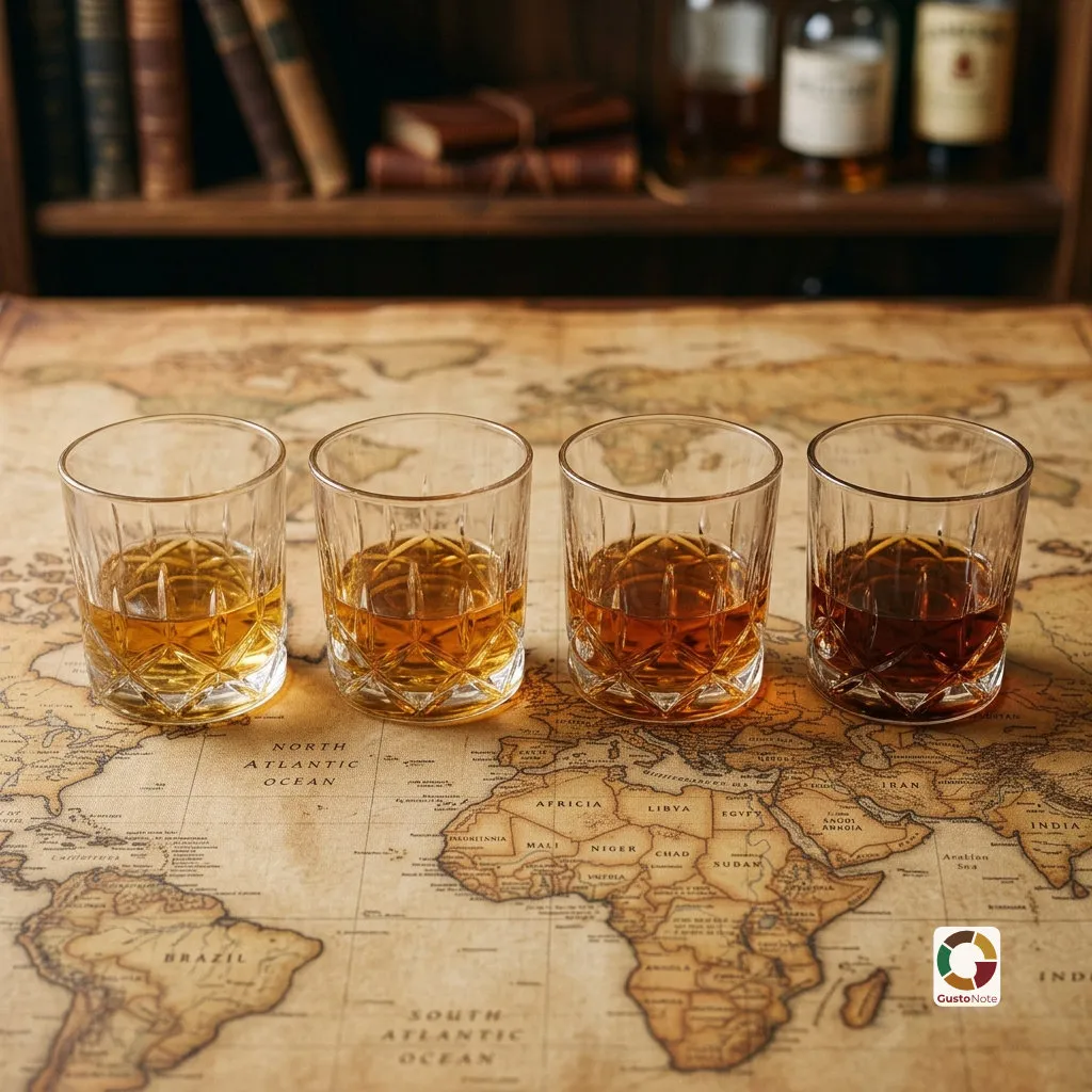 Kilka szklanek whisky w różnych odcieniach